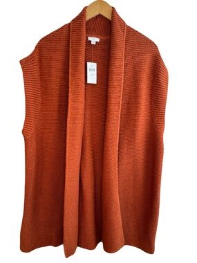 NWT J. Jill Sleeveless Knit Long Sleeveless Cardigan Sweater in Rust Orange XLP